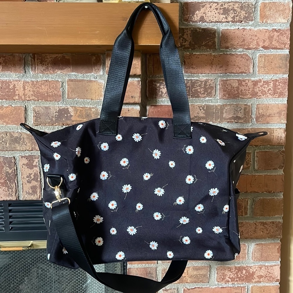 Alice + Olivia Black Daisy Canvas Duffel Bag